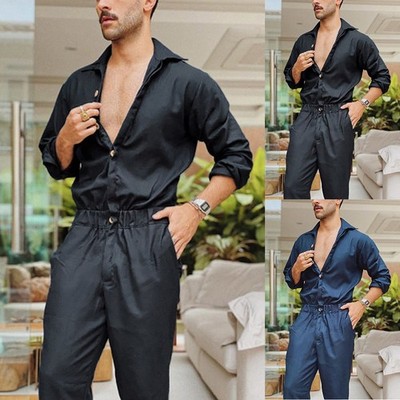 Button Down Herren Langarm Arbeitskleidung Overall schwarz/tiefblau