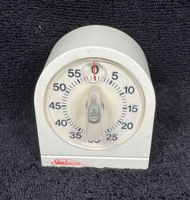 Vintage Sunbeam Mechanical Kitchen Timer Plastic White Analog Made in USA