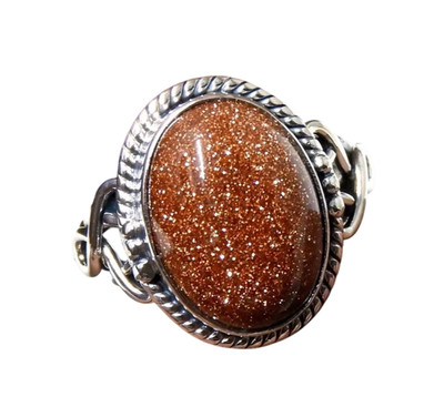 Natural Sunstone Cabochon Damenring 925 Sterling Silber Ringgröße 6