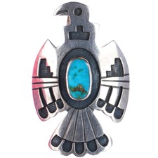 Norman Honie Sr Hopi overlay blue gem turquoise thunderbird pendant/pin sterling