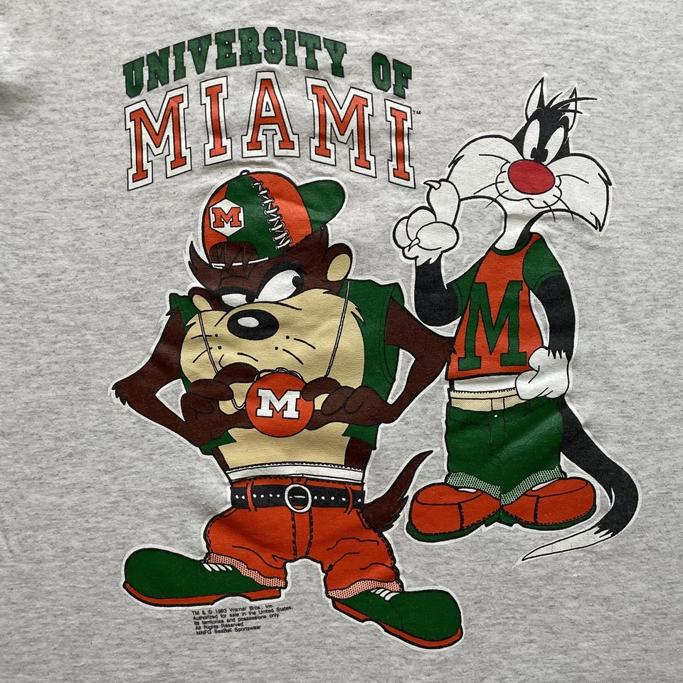 Camisa De Colección Miami Hurricanes Juvenil XL Para Hombres S Hecha EE. UU. NCAA Looney Tunes Años 90 Foto 2 de 4
