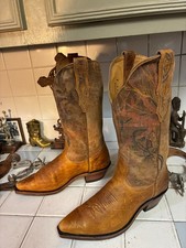 Boulet Hand Tooled BROWN METRO Cowgirl Boots 9 C Pointy Toe Made in Canada