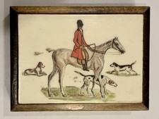 Vintage Equestrian Decoupage Wooden Horse Tri...