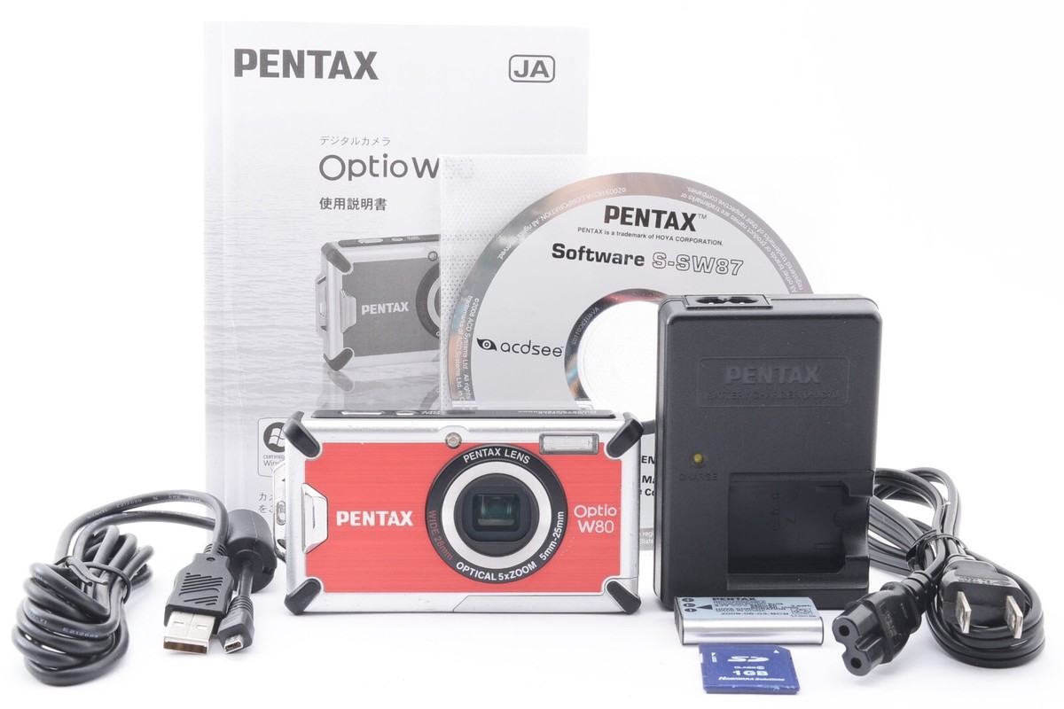 EXC+5》Pentax OPTIO W80 Red Waterproof Digital Camera With SD Card