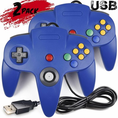 2Stk N64 USB Wired Controller Joystick Gamepad für N64-Spiele PC Mac OS Blau