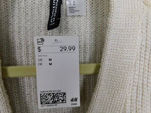 H & M Womens Sweater Medium Tan Knit Tie Front Caged Long Sleeve V Neck NEW NWT - Picture 4 of 8