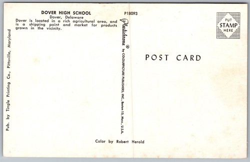 Cartolina vintage Dover Delaware DE Dover High School anni 50 vista cromata - Foto 2 di 2