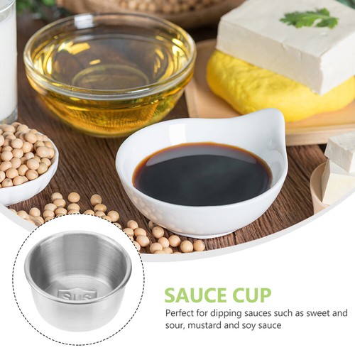 4 Pezzi Tazze Ketchup Ciotola Immersione Acciaio Inox Salsa Soia Condimento Piatti - Foto 10 di 12