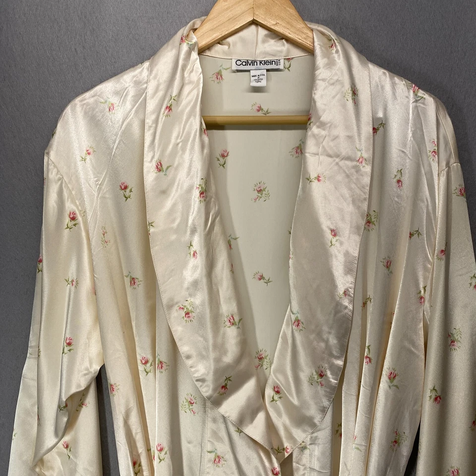 Bata De Colección Calvin Klein Mediana Marfil Floral Satén Larga Hecha en EE. UU. Foto 2 de 4