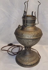 ORNATE EMBOSSED VICTORIAN TABLE KEROSENE LAMP - THE GASKELL LAMP - ELECTRIFIED