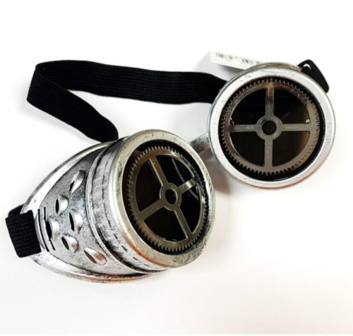 Steampunkowe gogle srebrne krzyżowe okulary przeciwsłoneczne vintage cyber punk retro fantazyjna sukienka - Zdjęcie 1 z 2