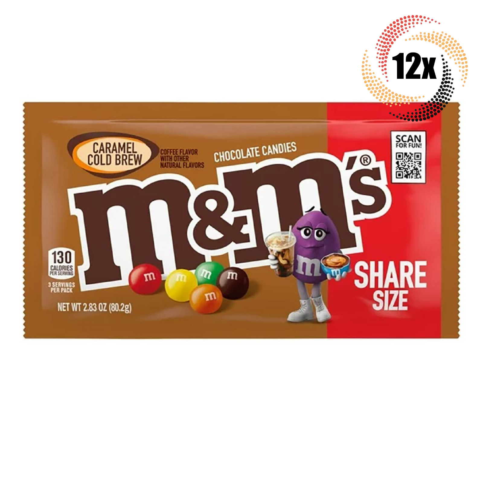 12 упаковок холодных шоколадных конфет King Size со вкусом карамели M-Ms Caramel Cold Brew | 2,83 унции