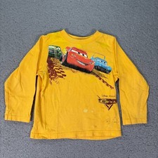Disney Pixar Cars Graphic T-Shirt Lightning McQueen 4T Distressed Yellow l/s