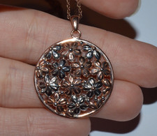 GORGEOUS ROSE STERLING SILVER FLOWERS PENDANT NECKLACE