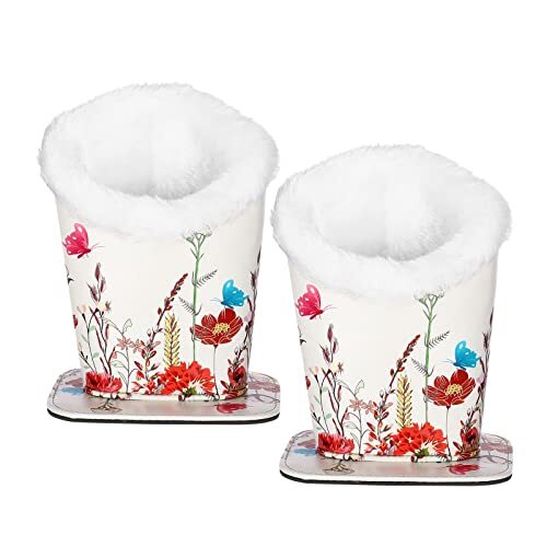 2PCS Plush Lined PU Leather Eyeglass Holder in White-Red Floral Design