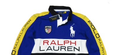 Polo Ralph Lauren Black/Blue Colorblock Logo Custom Slim Fit Rugby