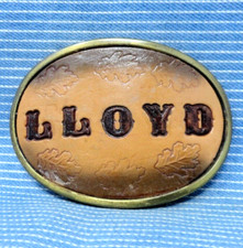LLOYD Belt Buckle Leather Inlay Name Floral Design Vtg 80s W USA     .TYC739