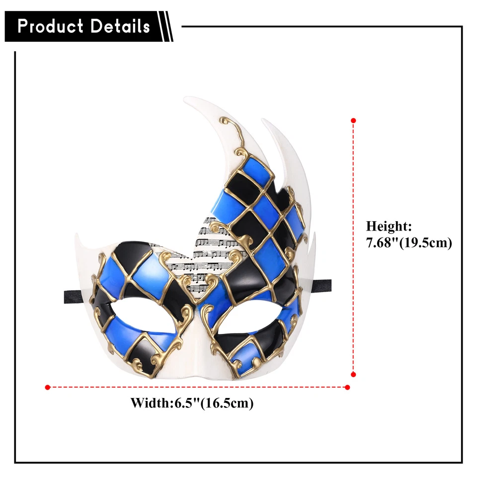 Men's Masquerade Mask Vintage Venetian Checkered Concert Carnival Mask for Party - Image 2 of 4