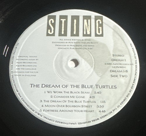 STING Dream Of The Blue Turtles A&M Lyric Inner EX / EX Condition - Picture 5 of 8