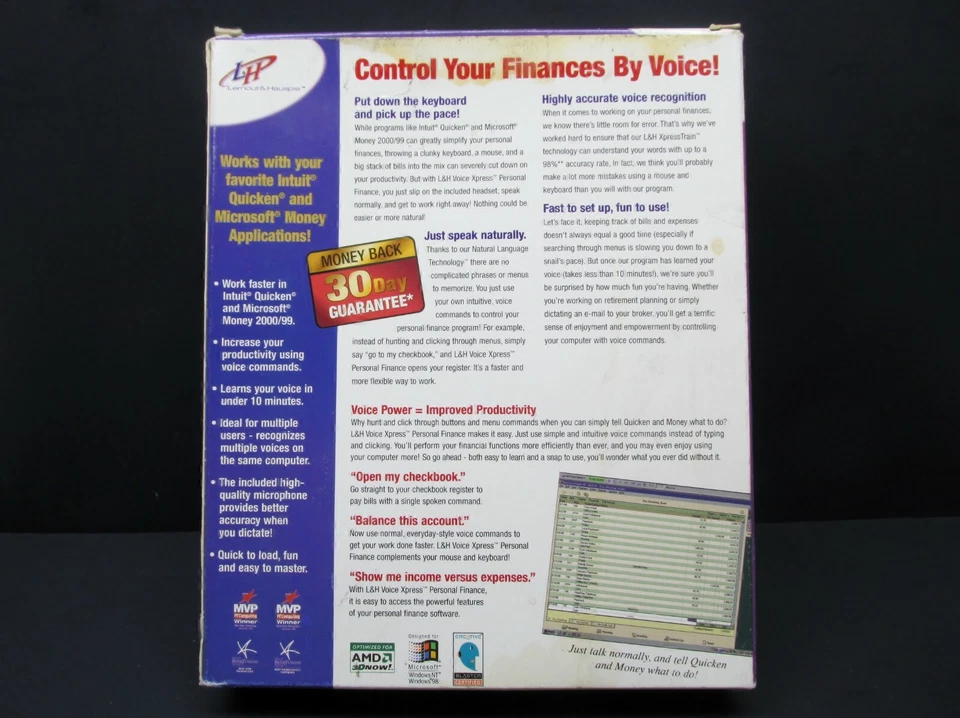 L&H Voice Xpress Finanzas Personales, W 95/98/NT 4.0, 1999, Nunca Usado Foto 2 de 3