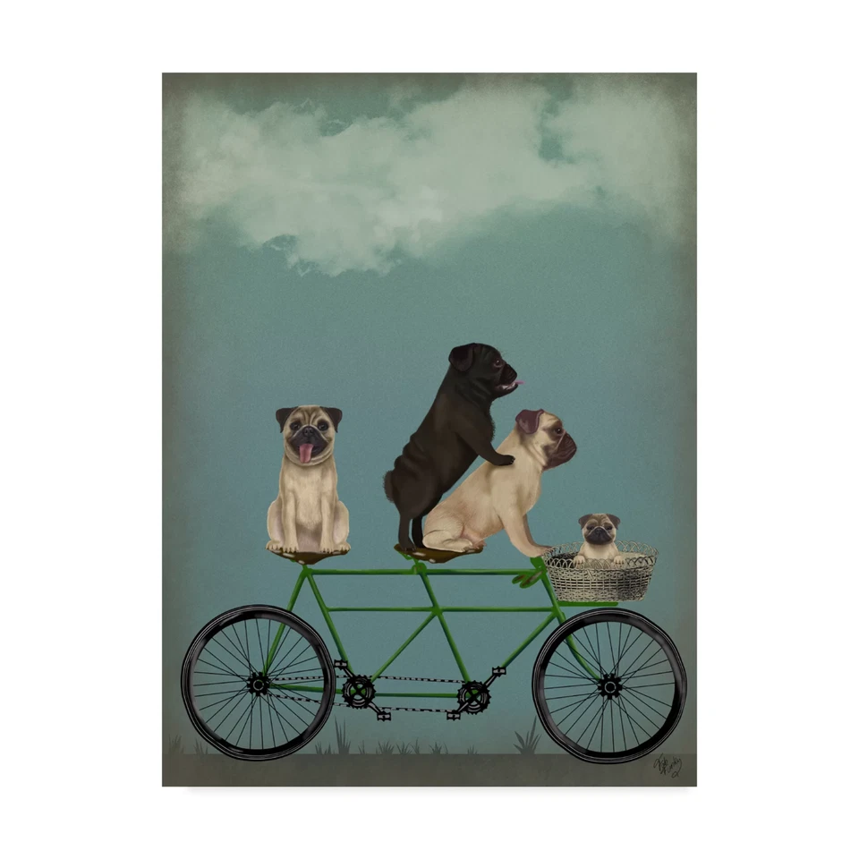 Pug Ride Four Pugs Tandem Wall Art Decor Print on Canvas  24 x 18 in - Image 4 of 4