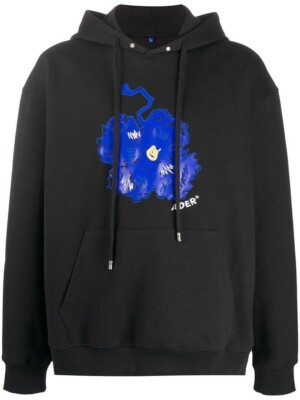 New ADER ERROR Logo embossed Cotton Jersey Hoody Black A Large XL Flower