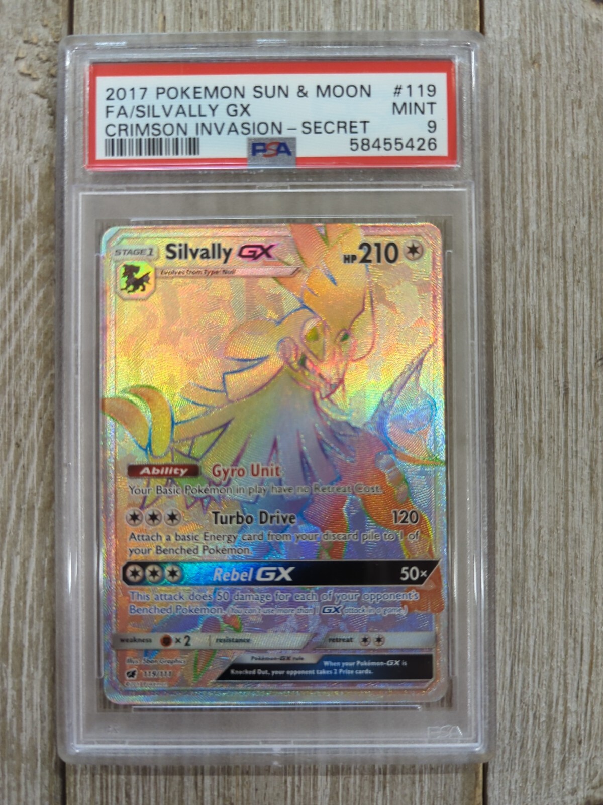 PSA 9 2017 Pokemon Sun & Moon Silvally GX Crimson Invasion - Secret Graded #119