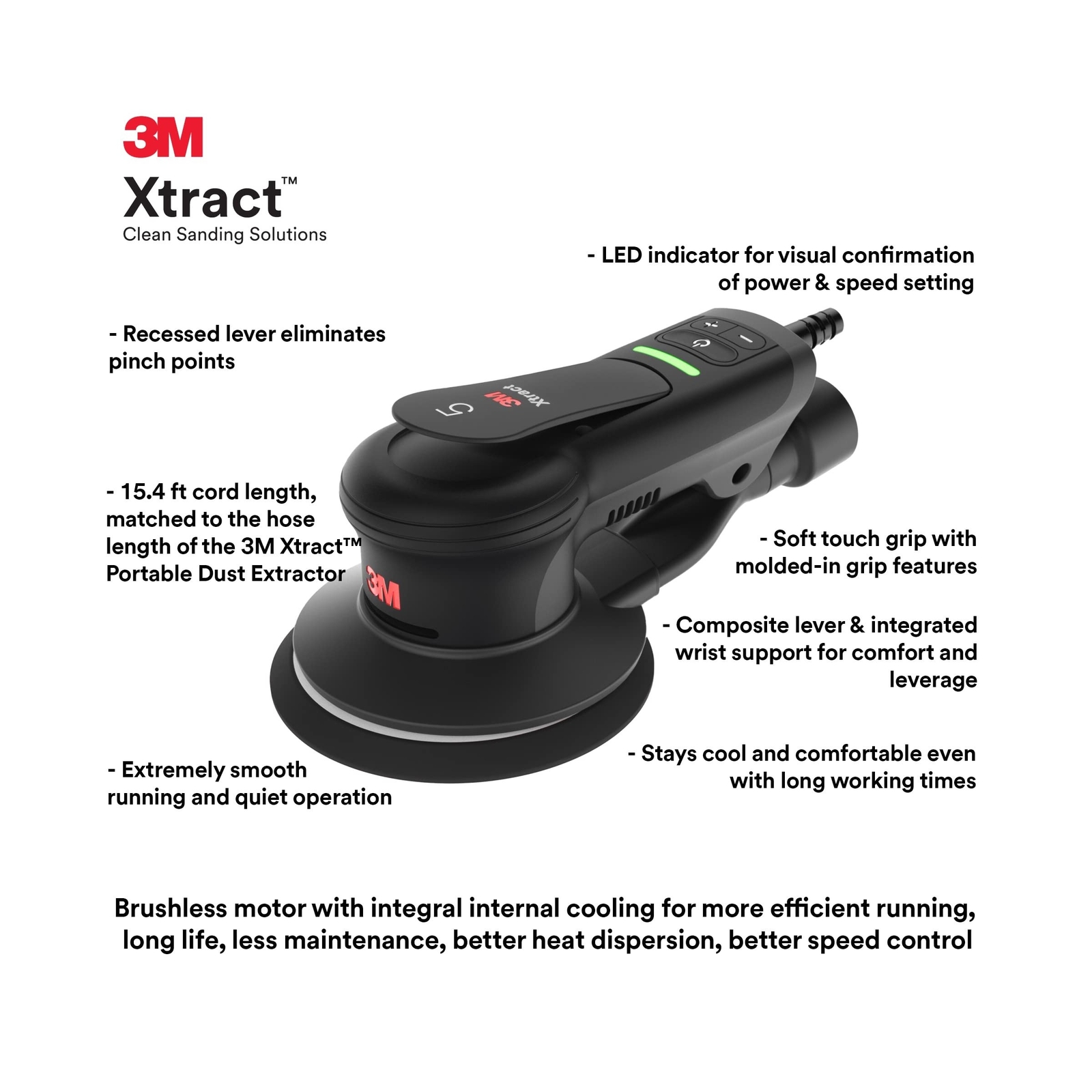 3M Xtract Electric Random Orbital Sander, Ergonomic and Lightweight ROS