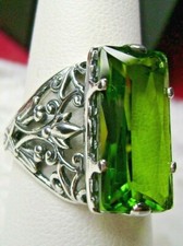 Baguette 7ct Peridot Sim Sterling Silver Filigree Ring Custom-Made  D32