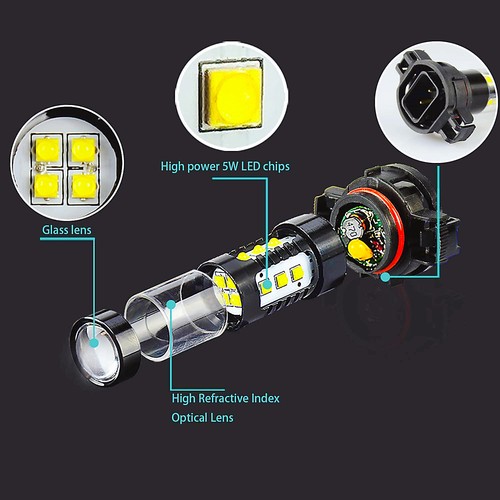 5202/H16 LED Fog Light Bulbs For Chevy Silverado 1500 2500HD 2007-2015 6000K 80W - Picture 7 of 13