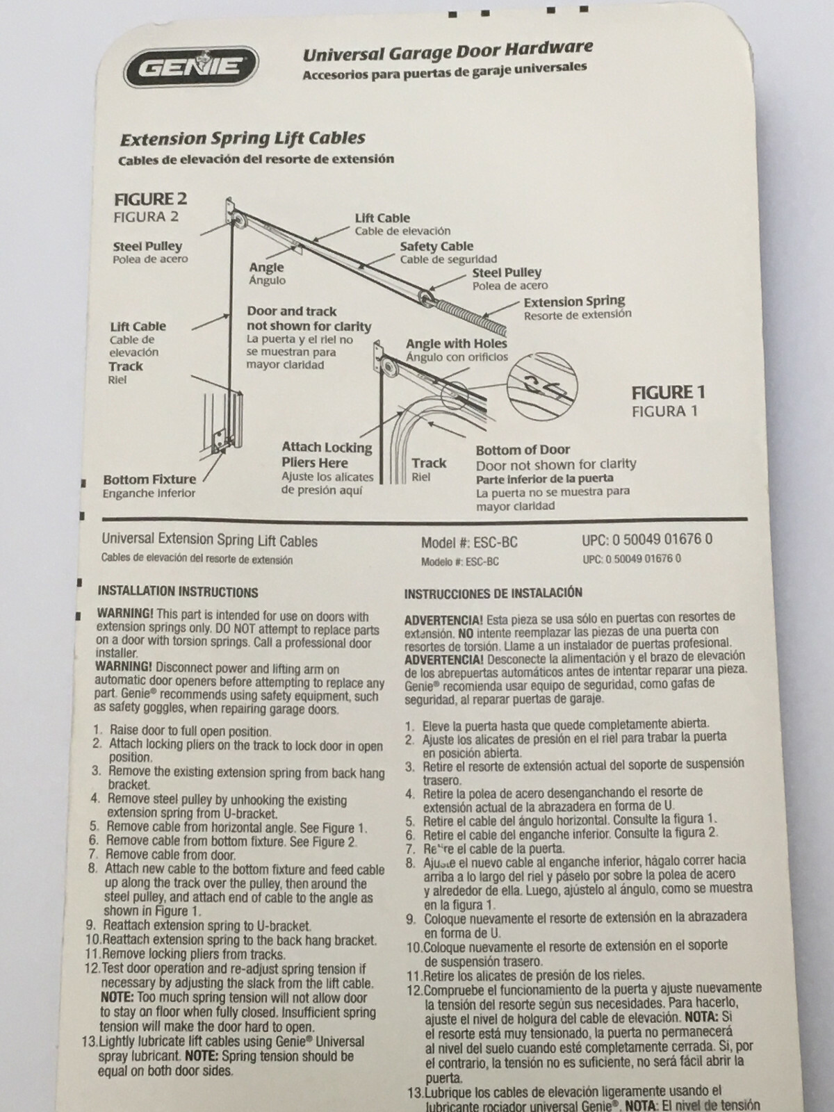2 GENIE Universal Garage Door EXTENSION SPRING LIFT CABLES works with