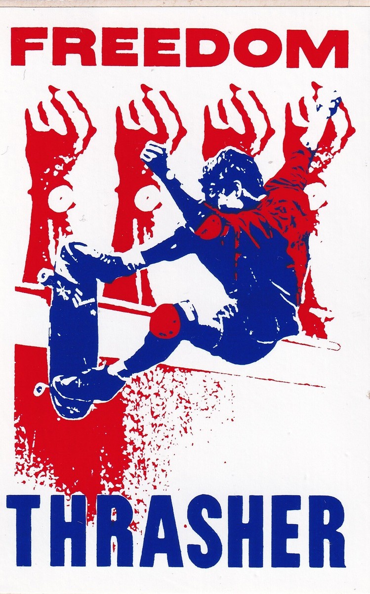 Vintage 1980's Freedom Thrasher Skateboard Sticker In Red, White