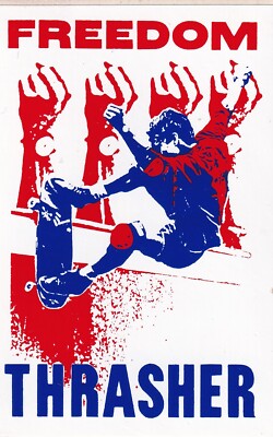 Vintage 1980's Freedom Thrasher Skateboard Sticker In Red, White