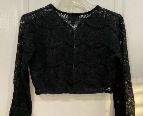 By and By Girls Crop Top Style Lace Look Zip Blouse See Thru Size 14 Black 109 - Picture 4 of 8