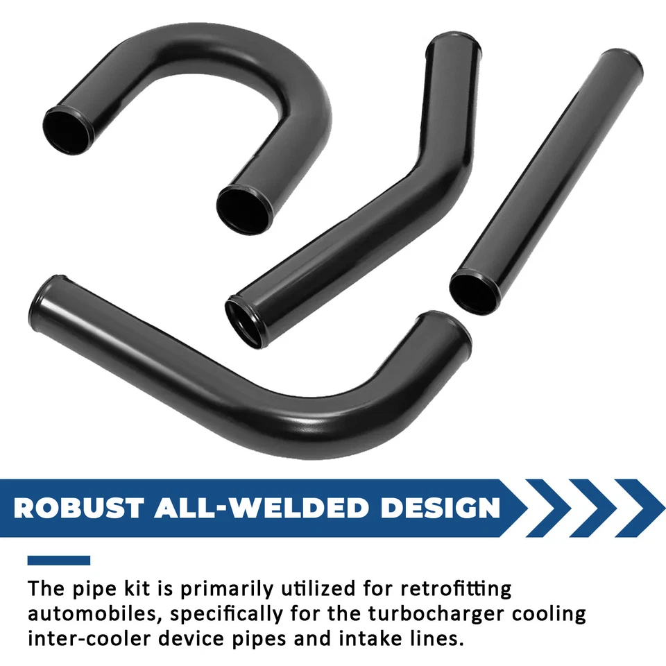 2.5" 63mm Black Universal Aluminum Turbo Intercooler Pipe Kit + Hose + Clamp - Image 3 of 4
