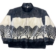 Vintage Polar Magic Heavy Fleece Jacket Gray Cream Tree Design Womens S