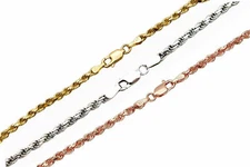 14k Solid White Yellow Rose Gold 3mm Rope Chain Necklace Size 16"-30"
