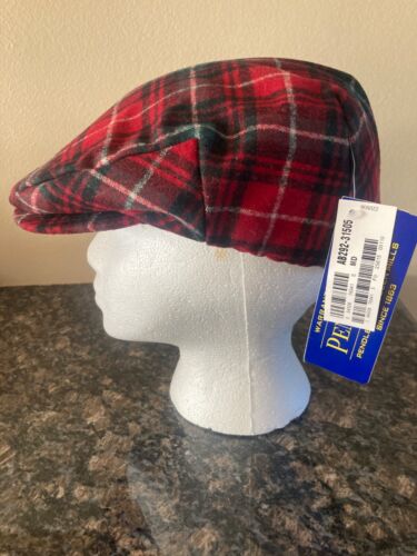 Pendleton 100% Lana Sombrero de Newsboy Sombrero de Cabby Talla Mediana Rojo a Cuadros Nuevo con Etiquetas