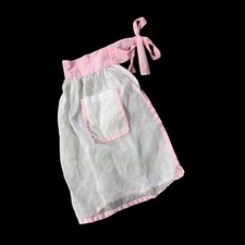 Vintage White Sheer Apron Pink Gingham Pockets Retro Kitchen Baking Tie Back