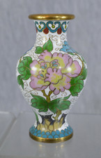 SEHR SCH&Ouml;NE KLEINE CLOISONNE ENGELSHALS VASE MIT SCHMETTERLING & FLORALEM DEKOR