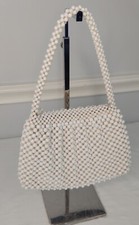 Vintage White Beaded 60s-70s Handbag Purse Bag Made in Japan Art Deco Retro