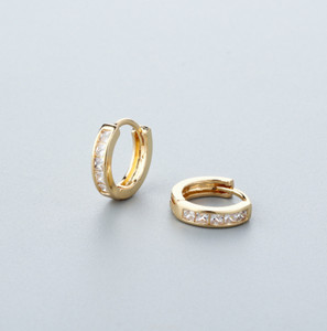 Authentic Square CZ Huggie Hoop Earrings 14K Gold Plated Small Hoops 11mm Women Men I36