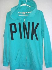 Victoria Secret PINK hoodie long sleeve sweatshirt logo XS women's blue full zip