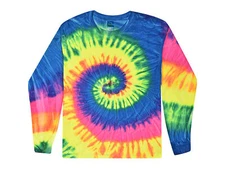 Long Sleeve Tie Dye T-Shirts Multicolor Adults & Kids Size Cotton Colortone