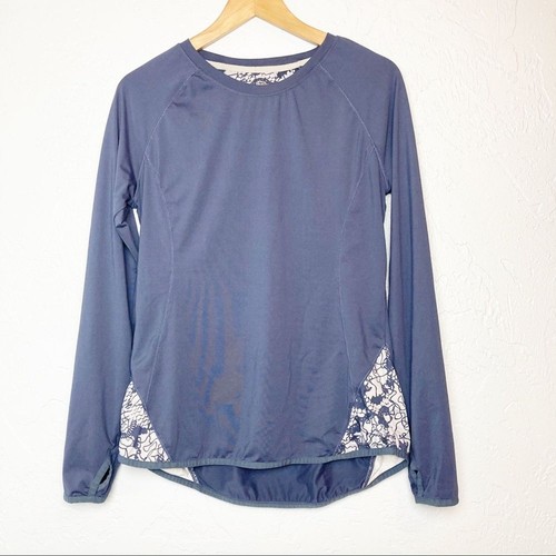 Long sleeve yoga athletic top blue thumb holes