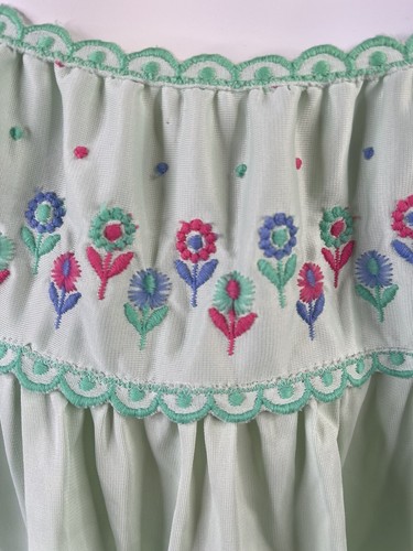 Vintage Komar Nightgown Large Nylon Teal Embroidered Floral Loungewear Boho - Picture 7 of 7