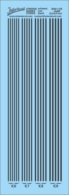 Bandes Décalcomanies Noires INTERDECAL - 0,6 à 0,9 Mm, 117x39 Mm, Neuf Sous Sachet