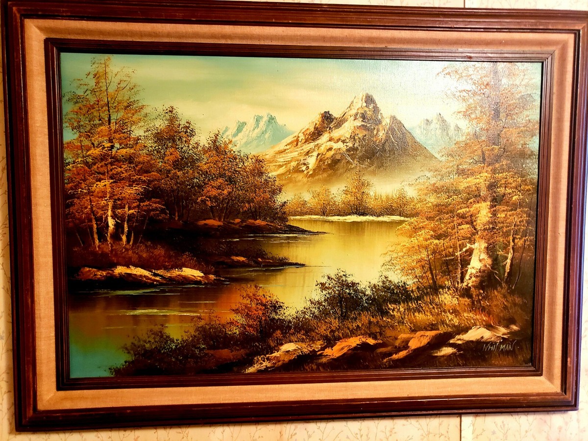 G Whitman 油彩画　油絵　絵画　アンティーク Vintage 1970s Framed G. Whitman Signed Oil Painting Winter