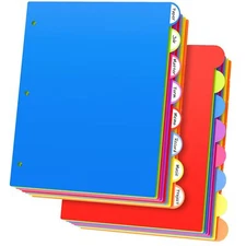 16 Pcs 8 Tabs Plastic Binder Dividers for 3 Ring Binders Index Tab Dividers