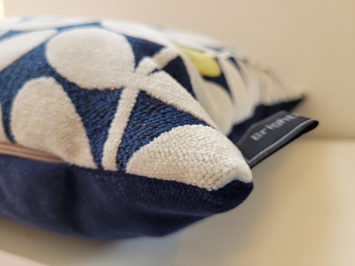 Orla Kiely Sixties Flower Stem Velvet Fabric Lime & Navy Velvet Cushion Cover - Picture 5 of 20
